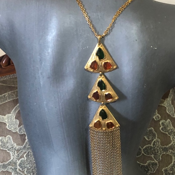 TRIFARI GOLD TONE GLASS CHAIN NECKLACE $650 - Picture 9 of 13